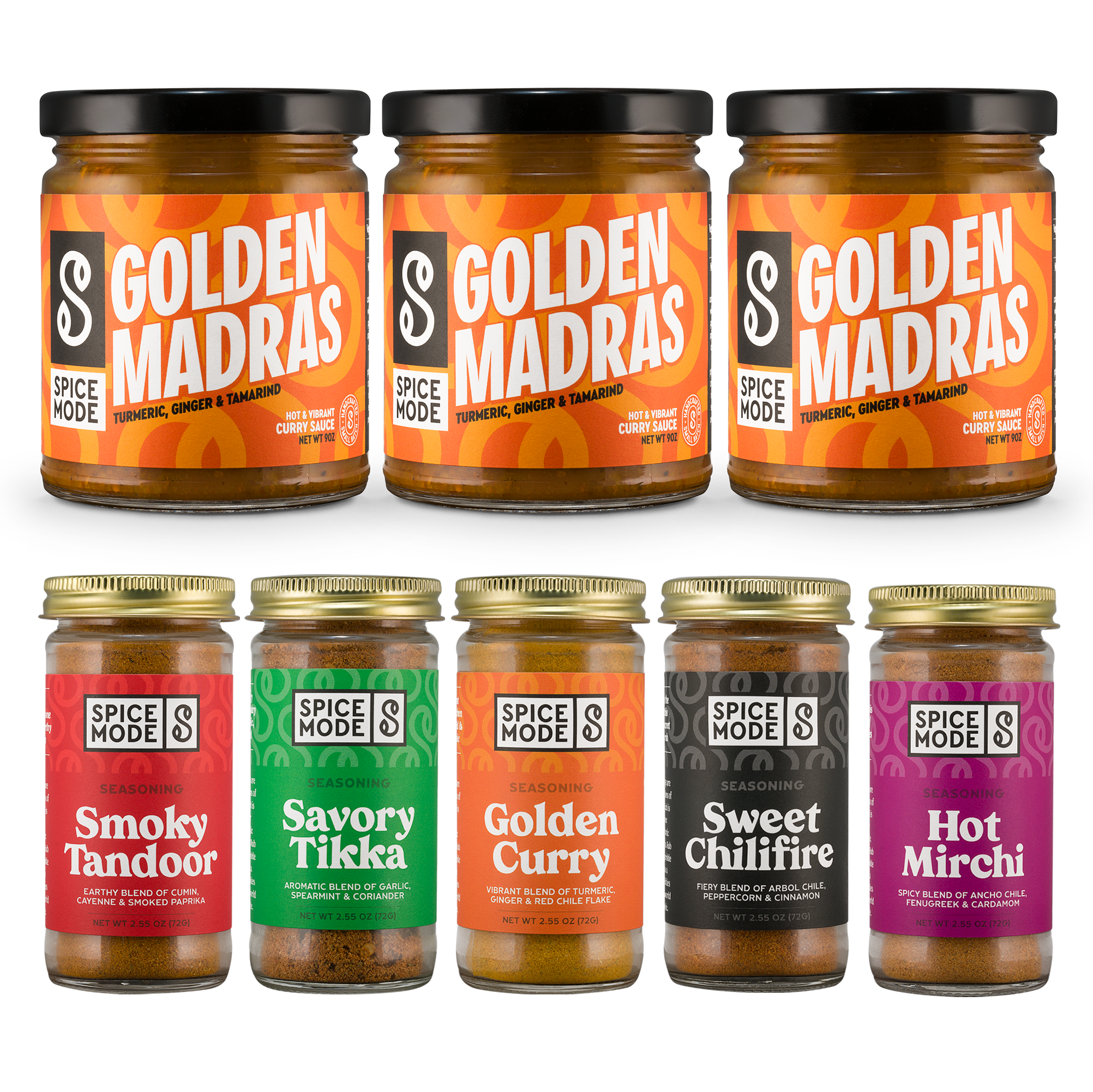 Golden Madras Trio + Seasoning Collection (8 Jars)
